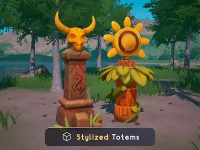 Stylized Totems Duo Low Poly PBR 3D Model Pack