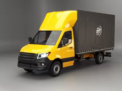 Yellow Modern Curtain Tautliner Van 3D model