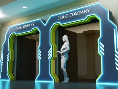 Futuristic Sci-Fi Double Entrance Gate Archway for Event Expo 3D model