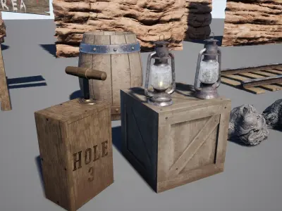 Desert Mining Props Low-poly 3D model