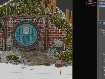 Old Hobbit House in the Hill V-Ray Fur  high-poly 3D model