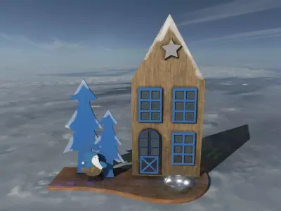 Wooden deco house candle 3D model