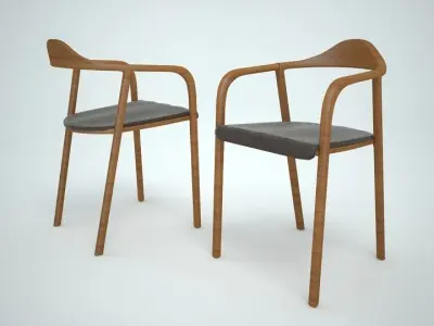 wooden dinning set Low-poly 3D model