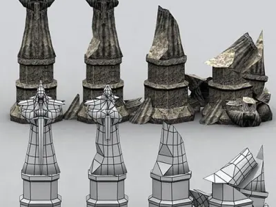 Molten chasm statues Low-poly 3D model