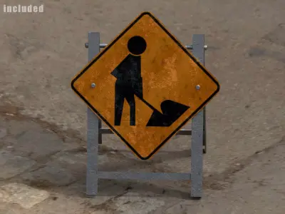 Road Work Sign Low-poly 3D model