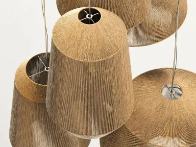 Lamp wood rotang wicker barrel n2 3D model