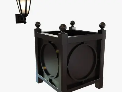 Exterior wall sconce and metal planter 3D model