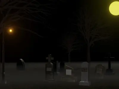 Horror graveyard and gravestones in PBR and low poly objects Low-poly 3D model