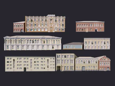 Building Facades Bundle Low-poly Low-poly 3D model