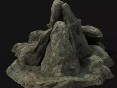 realistic concrete stream cliff stone boulder 3D model