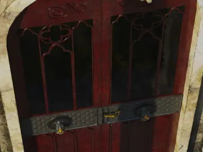 Gothic Mausoleum Door with Lion and Angel Sculptures 3D model