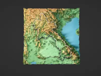 Laos Map Topography Low-poly 3D model