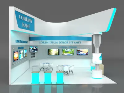 Booth Exhibition Stand Stall 7x7m Height 500 cm 2 Side Open 3D model
