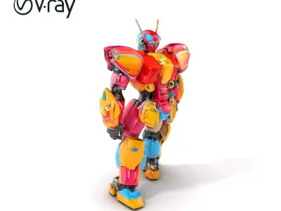 Colorful Humanoid Battle Robot Model Pack Low-poly 3D model