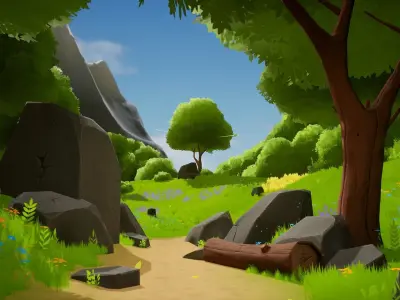 Stylized Nature with Ruins Low-poly 3D model