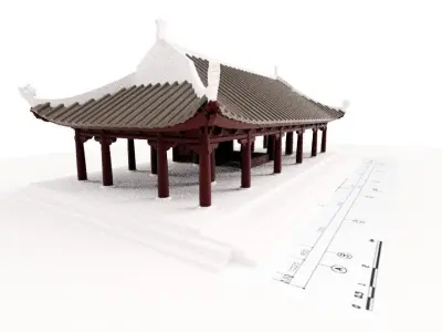 Asian Oriental Vietnamese temple shrine Low-poly 3D model