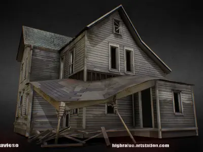 Destroyed house Low-poly 3D model