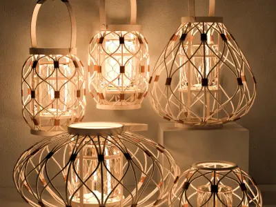 Rattan Lighting Set 5 3D model