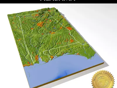 Alabama 3 High resolution 3D relief maps 3D model
