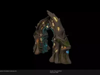 Low Poly Stylized Enchanted Woodland Gateway Low-poly 3D model