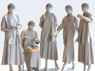 Posed Asian Casual Woman - 5 Pack 1 - C1-F1H 3D model