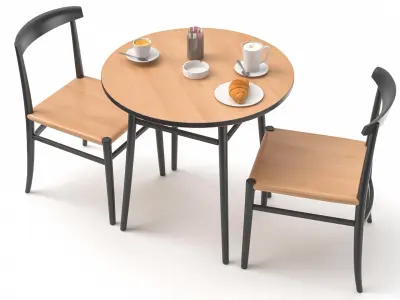  Coffee Shop Or Restaurant Table Set 3D Model 