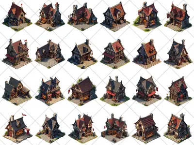 150 Transparent Medieval Shops Game Assets Texture