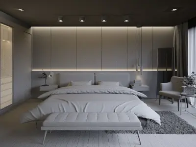 Modern Bedroom Interior Scene - bedroom furniture  3D model