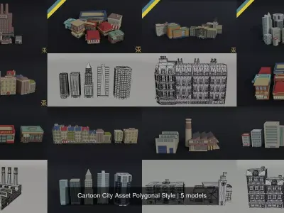 Cartoon City Asset Polygonal Style 3D Model Pack