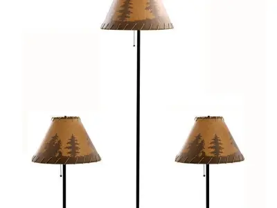 Elsea Rustic Cabin Lodge Table - Floor Lamp Forest Print 3D model