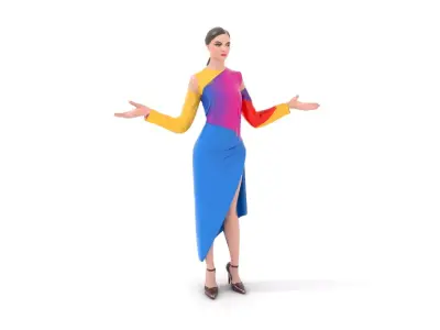 Vibrant Dress Female Character Model  Rigged and Animated Low-poly 3D model