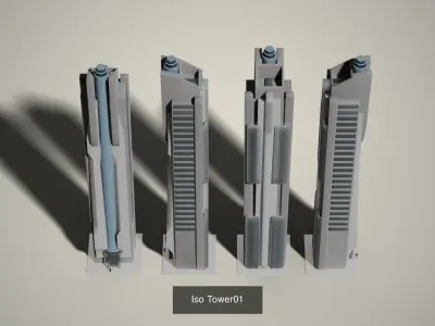 Futuristic Isometric City Collection 01 3D Model Pack