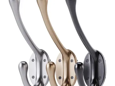 Wrought Iron Double Hook Black for Coats Towels Robes 3D model