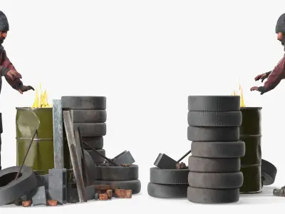  Abandoned Lot Fire Barrel With Man And Debris 