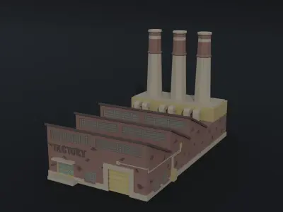 Cartoon factories Polygonal Style Low-poly 3D model