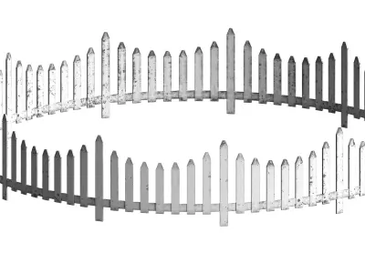 Circular wooden fence set Low-poly 3D model