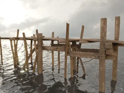 Wood Pier Low-poly 3D model