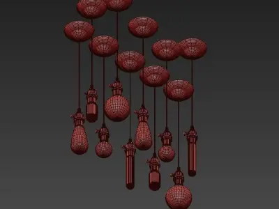 Vintage group of balls hanging from ceiling 3D model