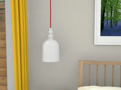 Small white ceramic pendant lamp with red flex 18cm dia Low-poly 3D model
