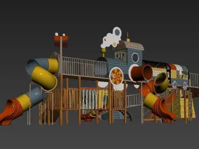 Large children amusement equipment train plank road theme play 3D model