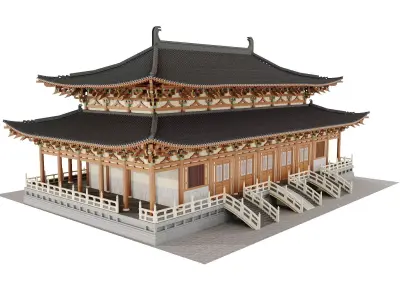 Japanese Historic Temple Main Hall Building 3D model
