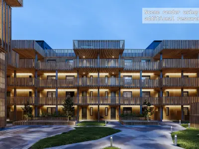 Residential apartment complex Qvillestaden inner yard 3D model