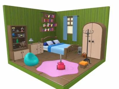 Isometric cartoon bedroom 01 3D model