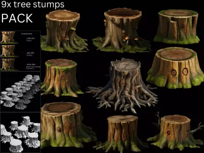 Tree Stumps Pack Low-poly 3D model