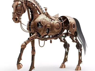 Steampunk Mechanical Horse Automaton 3D Model Low-poly 3D model