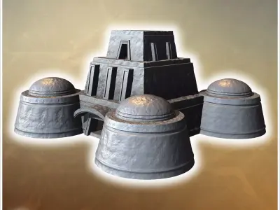 Sci-Fi fortress with four large domes central entrance and reinf 3D print model