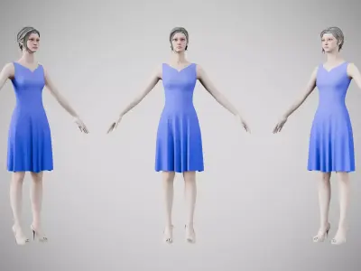 Dress 36 Very Light Blue With Design Low-poly 3D model