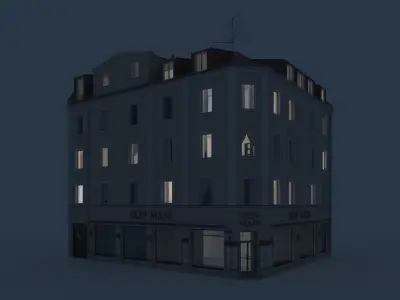 Residential City Building - Corner - 11 - Storefront and Stucco 3D model