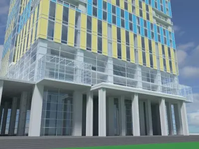 Building 9 two tall buildings at night 3D model