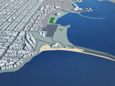 Los Angeles City Peninsula Long Beach Terminal Island Harbor Low-poly 3D model